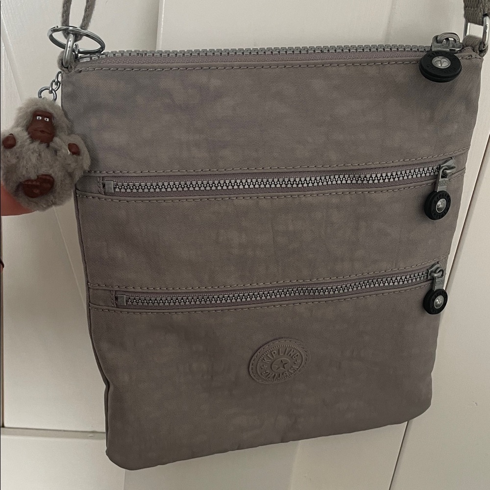 KIPLING Gray Crossbody Bag with Monkey Keychain